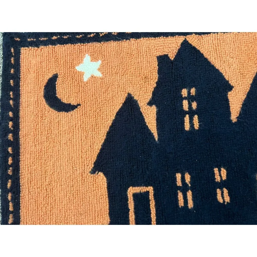 Pottery Barn Kids Orange Black Halloween Spooky Haunted House Rug Bats 36”x24”